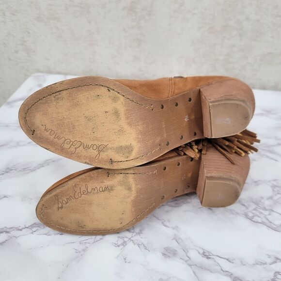 Sam Edleman Louie Bootie in Soft Saddle Fringe Suede Ankle Boots Tan - Picture 10 of 13